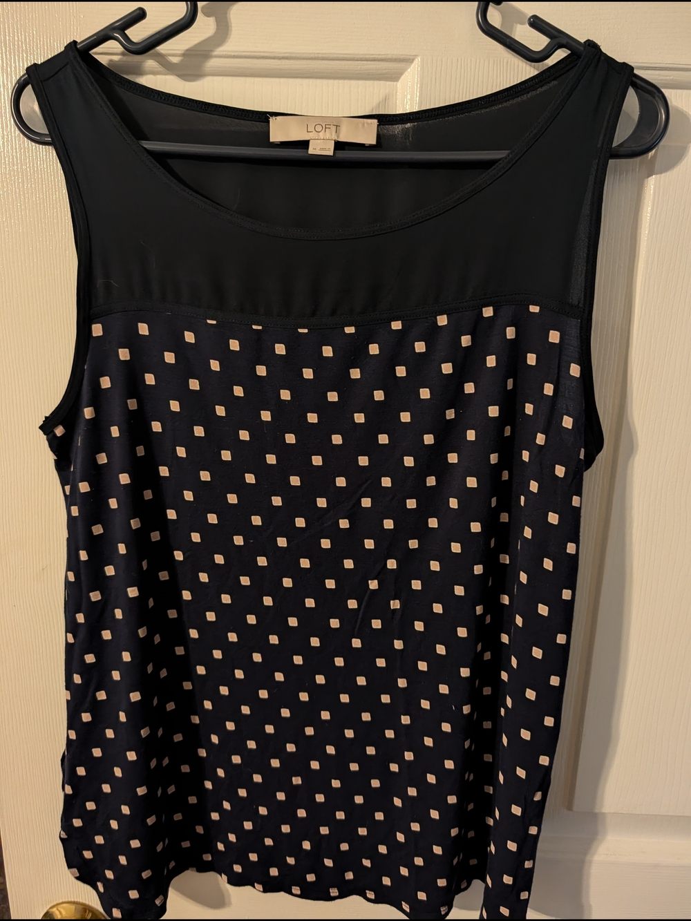 LOFT Navy and Cream Polka Square Sleeveless Shell Tank